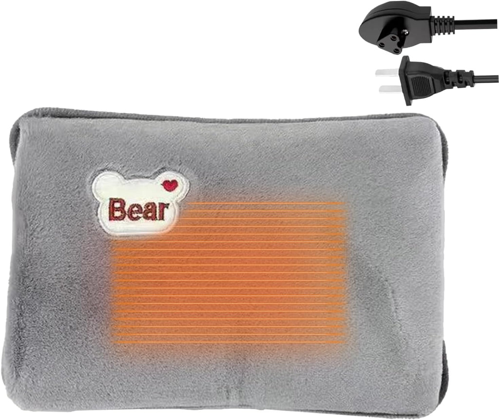 Electric Hot Water Bag, 18x25cm, Electric Hot Water Bottle with Plush Cover, Rechargeable Heating Compress Pad Winter Hand Feet Warmer Bottle Pouch for Cramps Muscles Menstrual Cramps