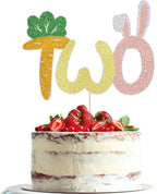 Bunny Two Cake Topper,Easter Bunny carrot Cake Topper，Boys and Girls 2nd Birthday Party Decorations