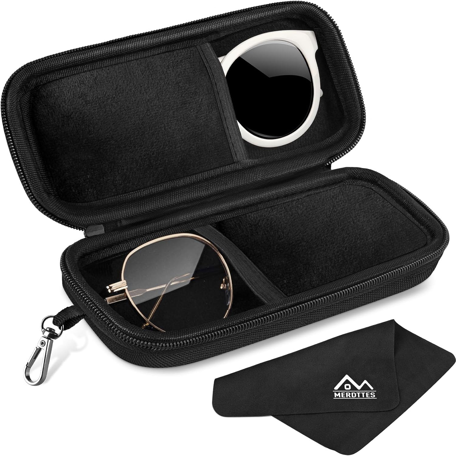 Double Glasses Case Hard Shell, Dual Sunglasses Organizer w/ Zipper, Shockproof Travel Eyewear Storage Case for Car