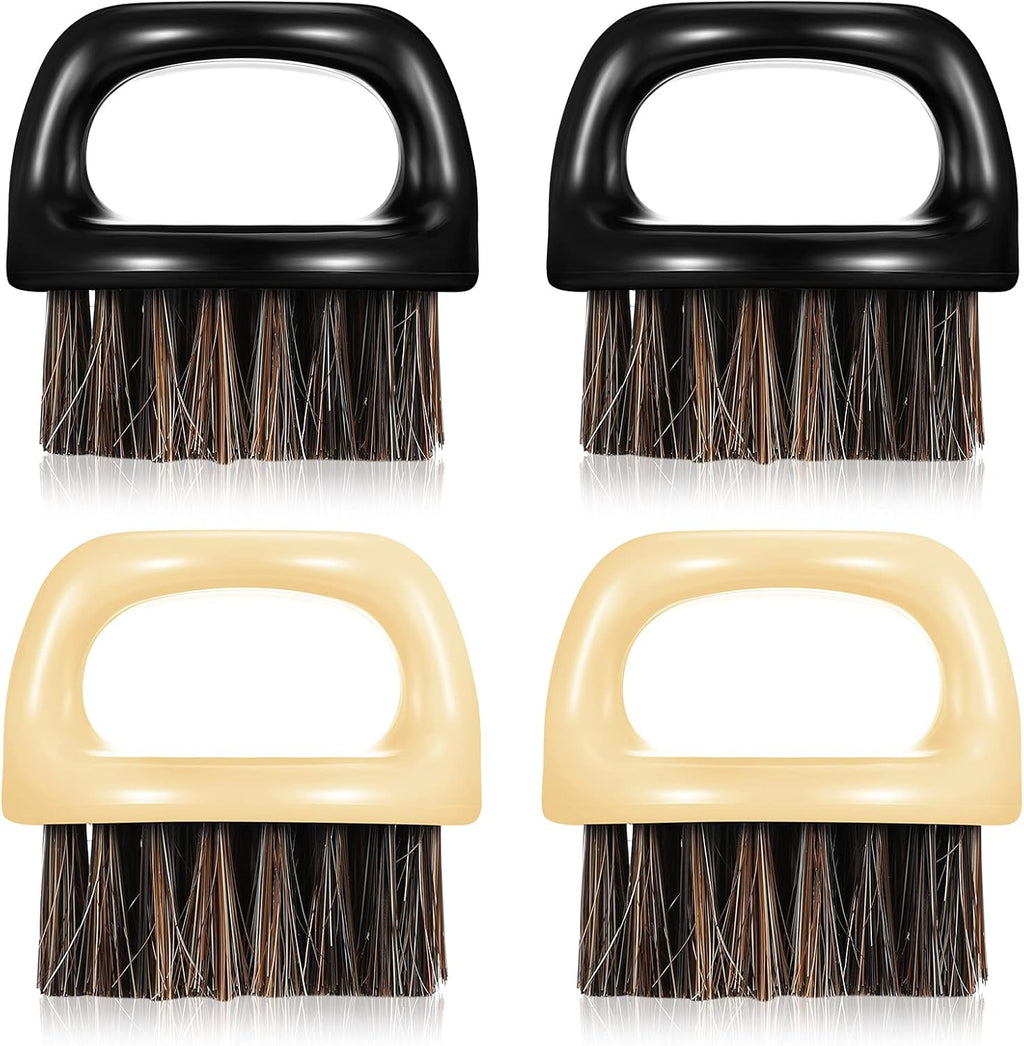 4 Pcs Knuckle Brush for Men Barber Brush, Fade Brushes, Face and Neck Brushes, Mustache and Hair Supplies, Barber Essential Tool for Professional Barbering and Grooming Services(Black and White)