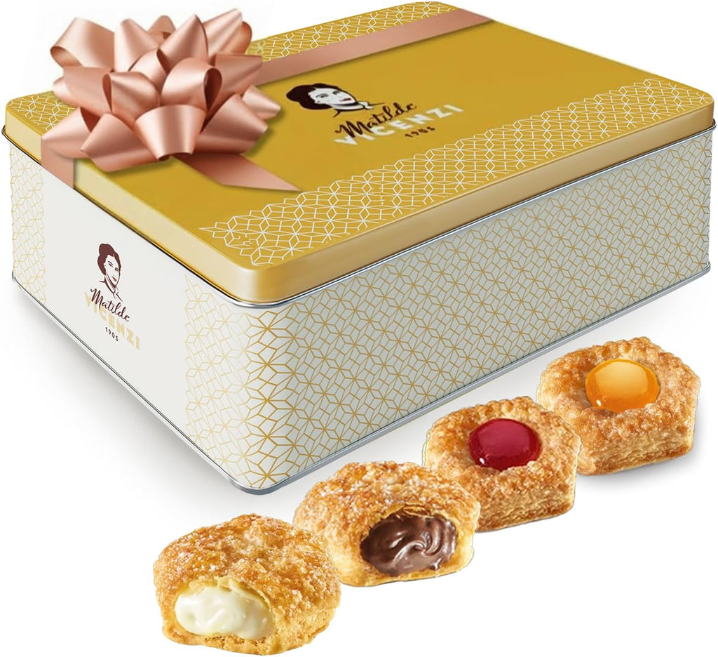 Matilde Vicenzi Millefoglie D'Italia Cookie Tin - Imported Assortment of Italian Butter Cookies & Crispy Tea/Coffee Pastries, Kosher Dairy - Gift Box for Easter, Mothers Day Gifting - 13.76oz (390g)