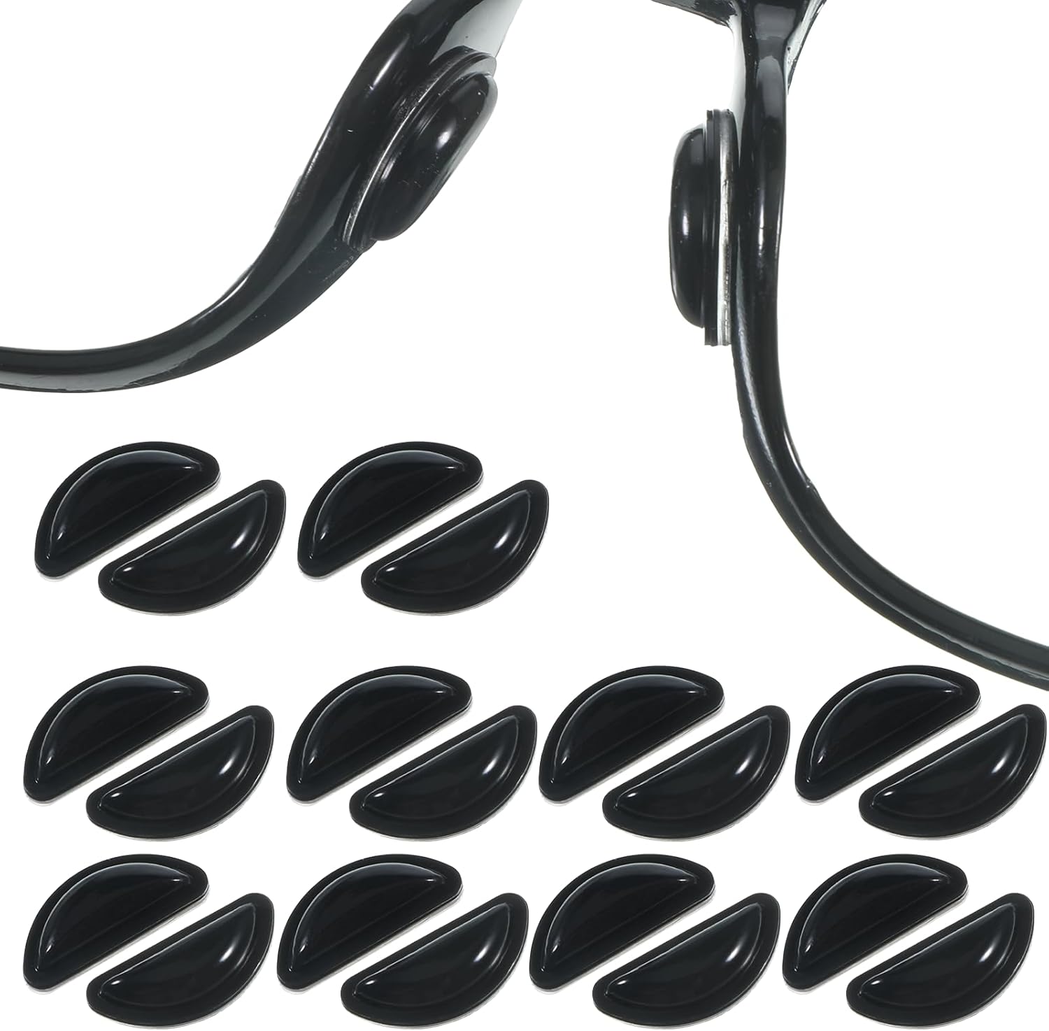 10 Pairs Eyeglass Nose Pads, 3.5 mm Anti-Slip Glasses Nose Pads Adhesive Glasses Nose Grips with Air Bag, D-Shaped Sticky Nosepads Cushion for Eyeglasses and Sunglasses (Black)