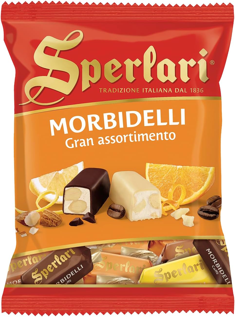 SPERLARI CHOCOLATE - COATED SOFT NOUGAT BITES WITH ALMONDS 4.12oz.(117gr.)
