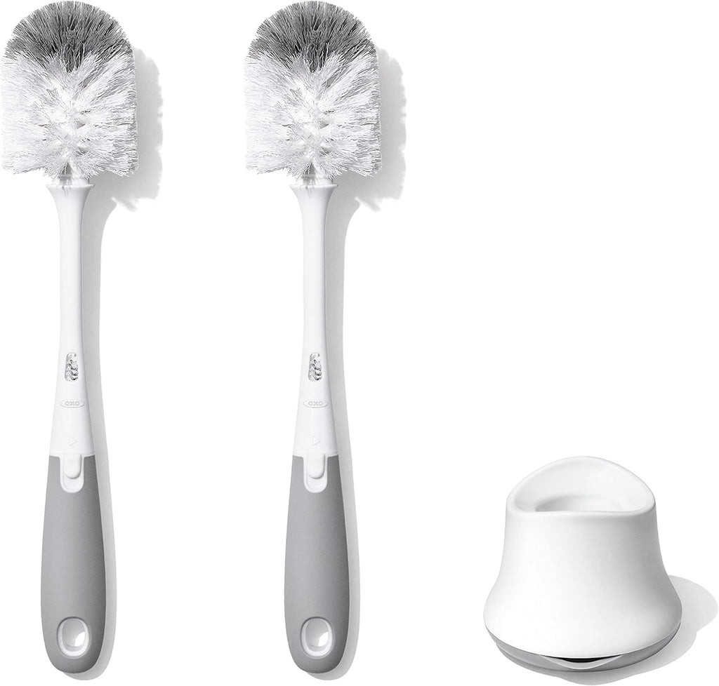 OXO Tot Bottle Brush with Nipple Cleaner and Stand – Gray, 2-Pack