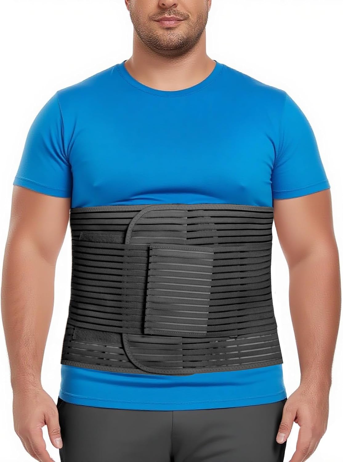 Abdominal Binder, 12-Inch Wide Elastic Belly Wrap for Plus Size Men and Women, Abdominal Binder Post-Surgery Stomach Compression Garment for Hernia Surgery, Natural Birth(Black,XXL)