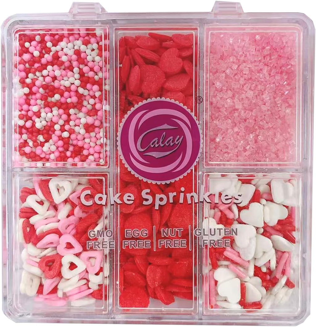 Sentovac Valentine Sprinkles Edible Red Pink White Heart Nonpareils Jimmies Sanding Sugar Mix for Cake Decorating Cookie Cupcake Topper Baking Decorations Valentine Wedding Supplies
