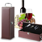 Bottle Wine Carrier,Leather Wine Gift Boxes,for Wedding, Anniversary,Travel, Restaurant, Party, Gifts for Wine Lovers, Storage Box for Home Bar Wine Collection With 4pcs Wine Accessories Set（brown）