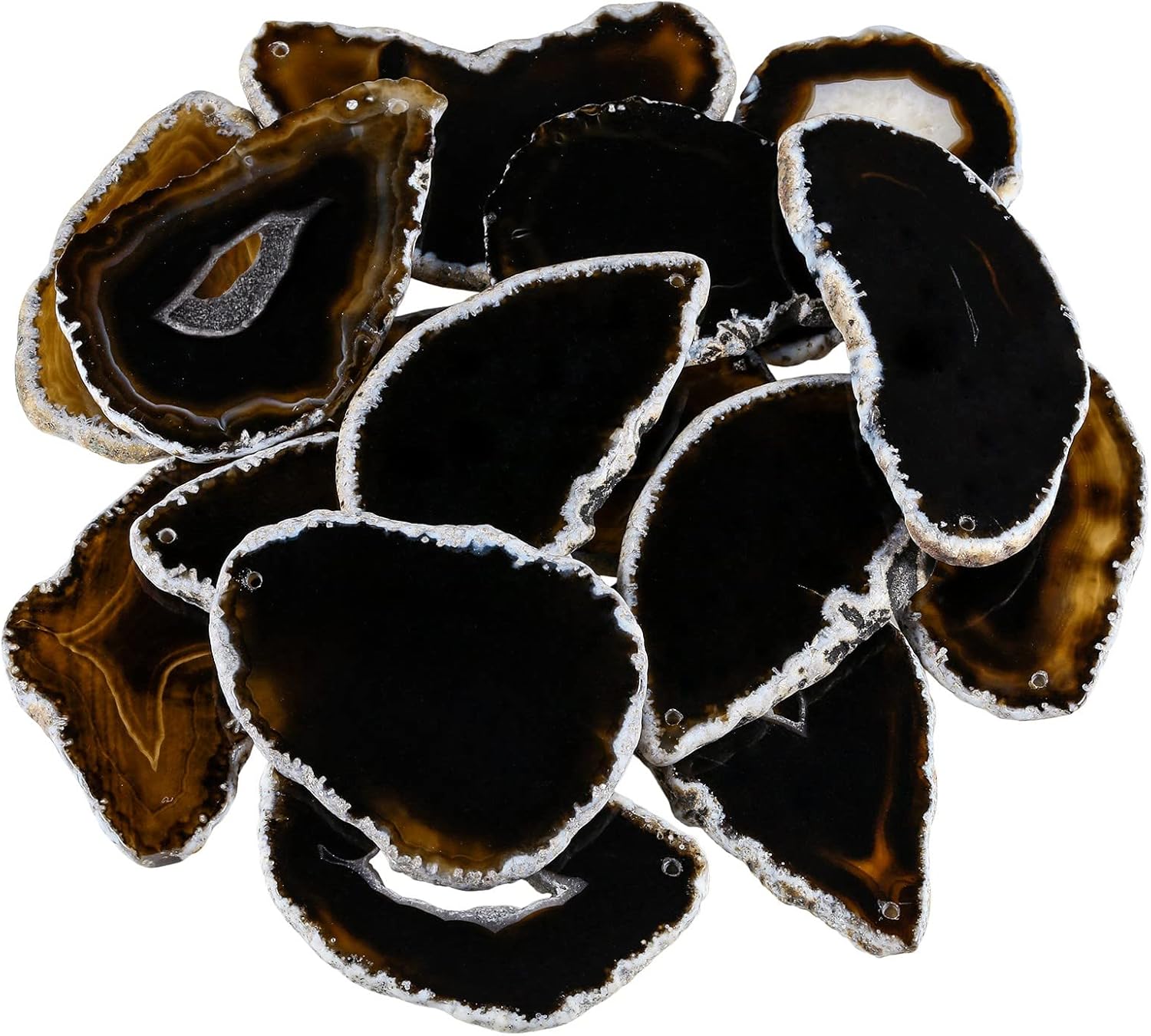 Rockcloud 5 Pcs Polished Thin Agate Slice Pendants with Drilled Holes for DIY Home Decoration,Black