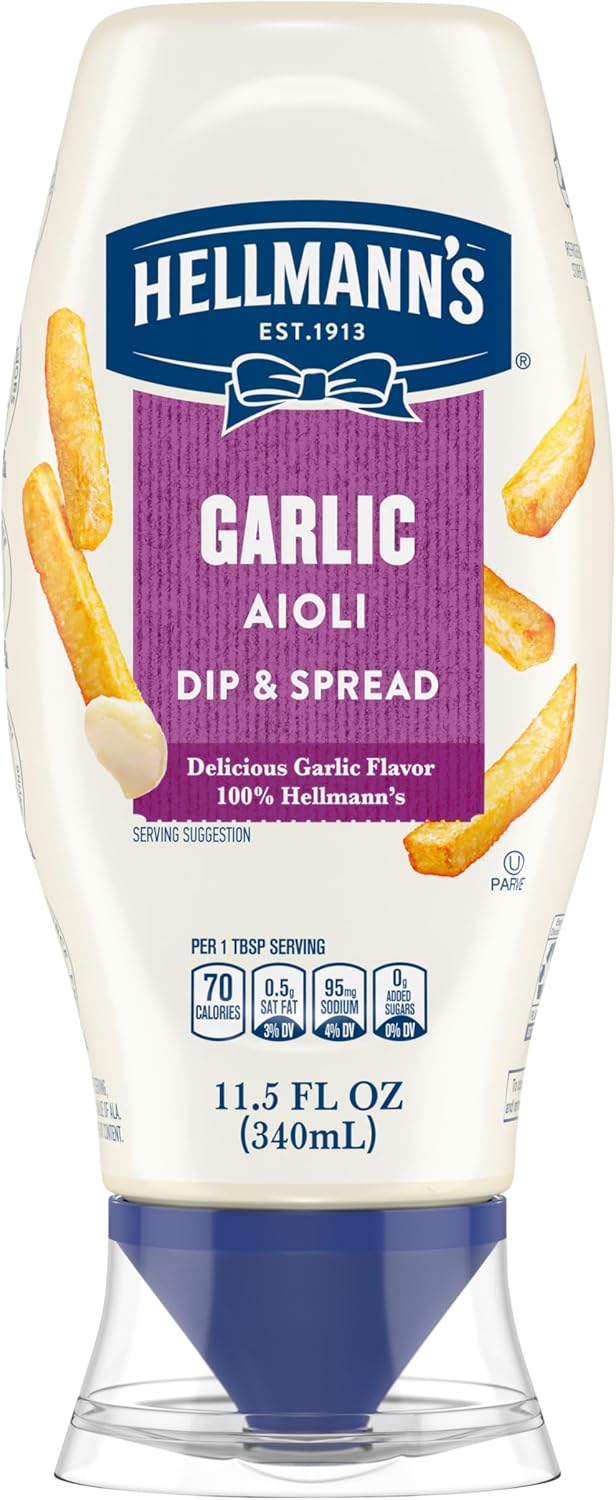 Hellmann's Garlic Dip & Spread Garlic Aioli for French Fries, Sandwiches, Burgers & More Made With 100% Certified Vegan Ingredients 11.5 oz