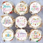 48PCS Edible Happy Easter Cupcake Toppers Wafer Paper Spring Easter Cake Toppers Edible Bunny Cupcake Picks for Easter Theme Birthday Baby Shower Party Cake Supplies