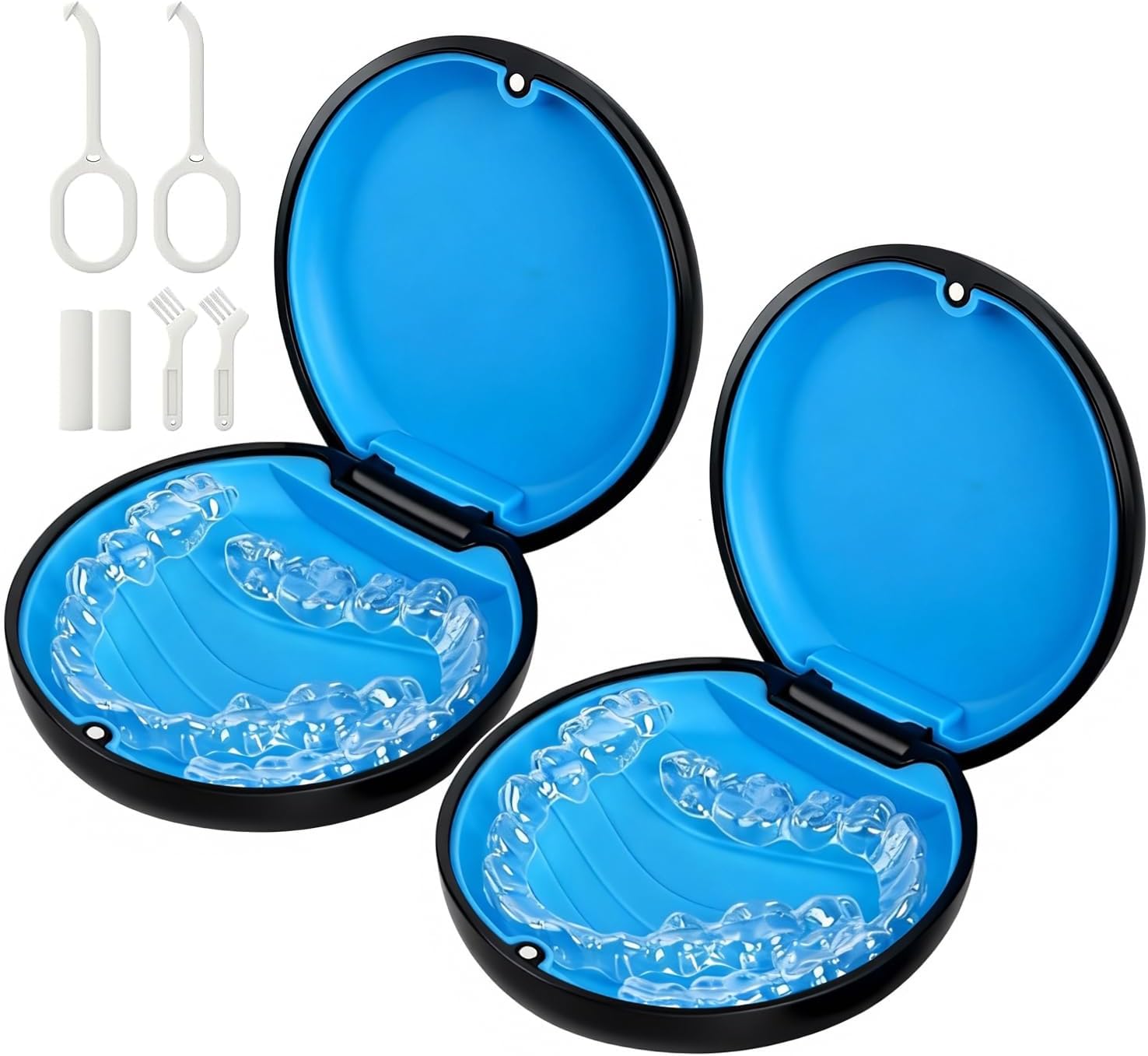 2 Pack Retainer Case, Compatible with Invisalign, Slim Aligner Case with Removal Tool, Aligner Seaters & Brush, Pocket Size Secure Magnetic Closure for Travel - Black