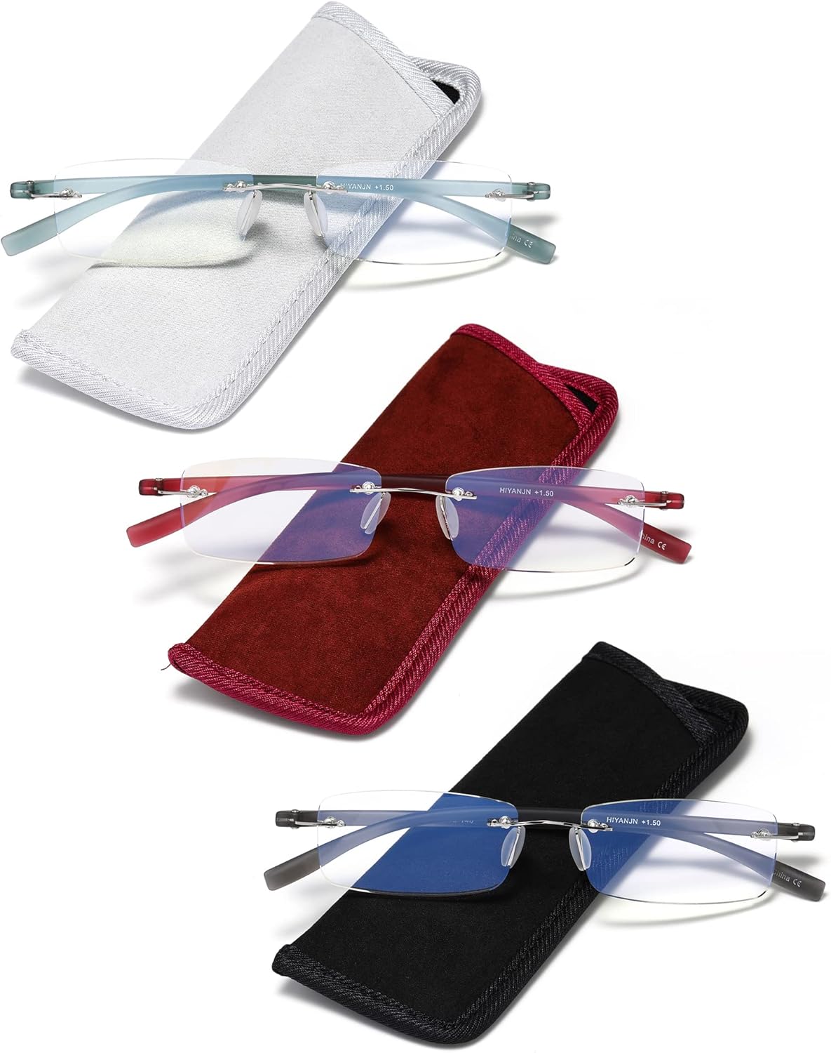 HIYANJN Rimless Reading Glasses For Women Tr90 Blue Light Blocking Eyeglasses Lightweight Frameless Computer Readers(3-Pack,2.5)