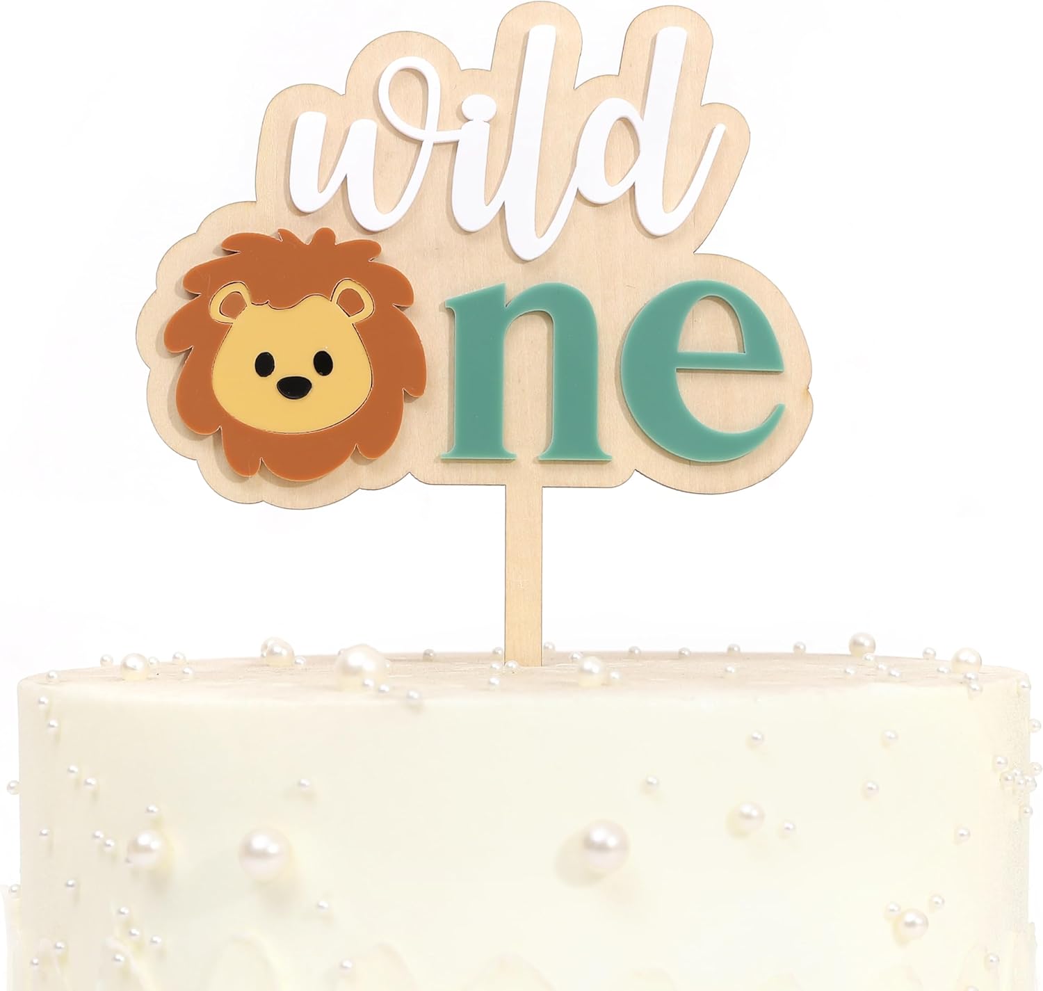 Lion Wild One Cake Topper - Wooden and Acrylic Jungle Safari 1st Birthday Cake Topper, Wild One Birthday Decorations for Boys, Jungle Animal Party Decor