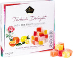 Cerez Pazari Turkish Delight With Rose, Orange, & Lemon Flavors, Gourmet Medium Size Snacks Gift Box, Traditional Confectionery Loukoumi, Vegan Candy Dessert Lokum, No Nuts, 16 oz.