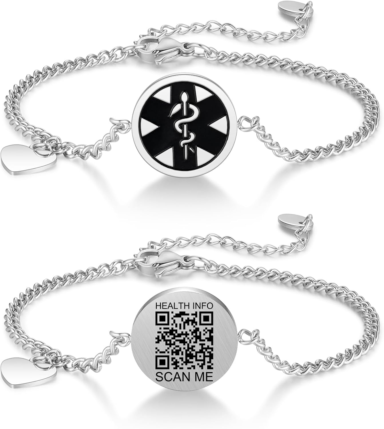 Upgraded Medical Bracelets Men Women with QR Code Medical Alert ID Bracelets - Titanium Steel Wristband Fits Wrists Up 8''-10'' - More Space Custom Emergency Med ID Info