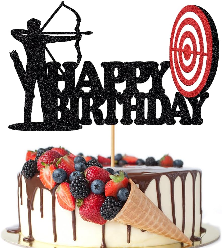 Glitter Archery Cake Topper,Happy Birthday Cake Decorations,Bow Arrow Hunting Birthday Birthday Party Supplies
