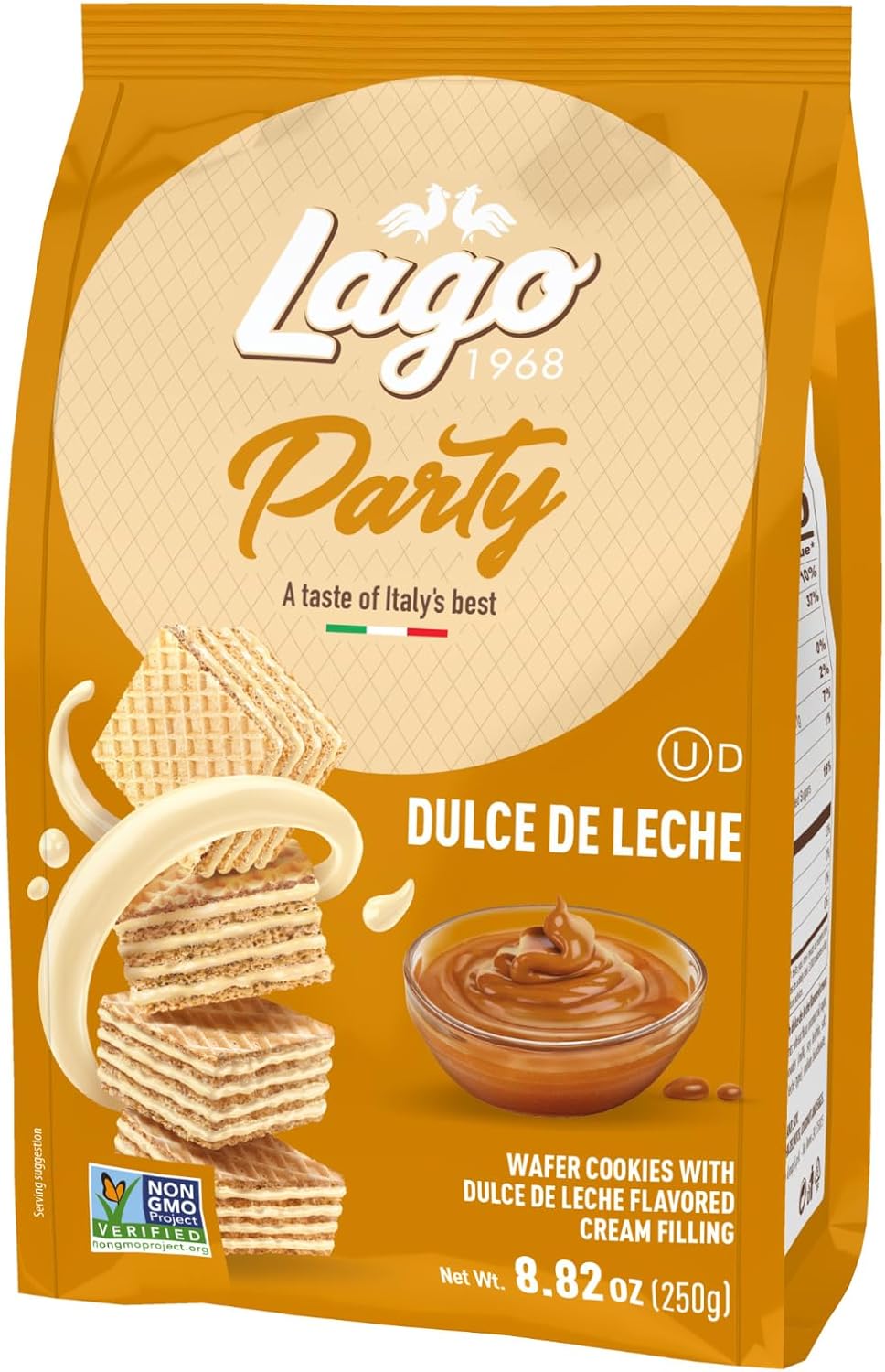 Gastone Lago Party Dulce De Leche Wafers, 8.82 oz – Italian Wafer Cookies with Dulce De Leche Flavored Cream Filling, Non-GMO Verified, Authentic Taste of Italy