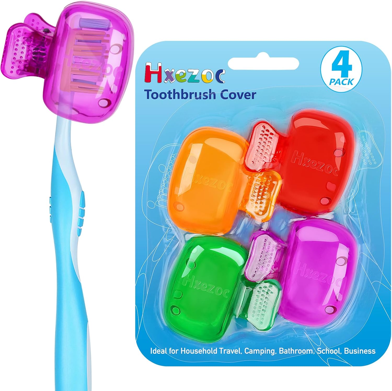 Hxezoc 4 Pack Travel Toothbrush Head Covers Toothbrush Protector Cap Brush Pod Case Protective Portable Plastic Clip for Household Travel, Bathroom, Camping, School, Business