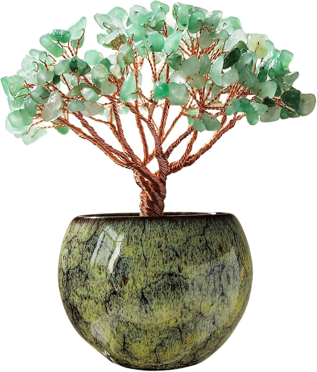 Runyangshi Crystal Tree of Life - Natural Green Aventurine Gemstone Tree, Handcrafted with 216 Crystal Gravel, for Feng Shui, Luck, Prosperity, Abundance, Home Decor, Spiritual Gift for Women
