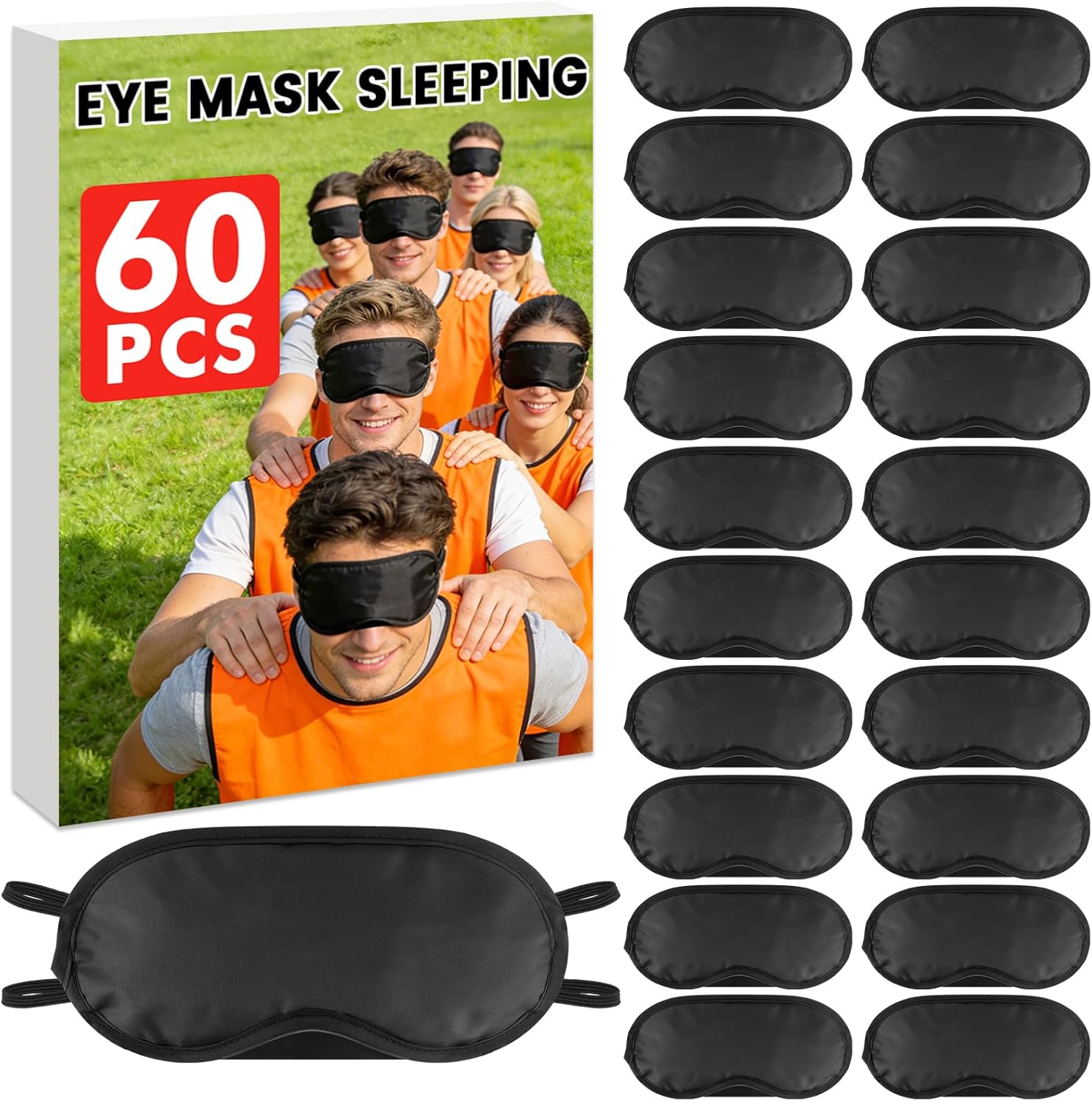 60 PCS Sleep Eye Masks Blindfolds - Light-Tight with Nose Pad & Adjustable Strap, Bulk Comfortable Breathable Party Supplies for Team Building Travel, Black Eye Cover for Women Men