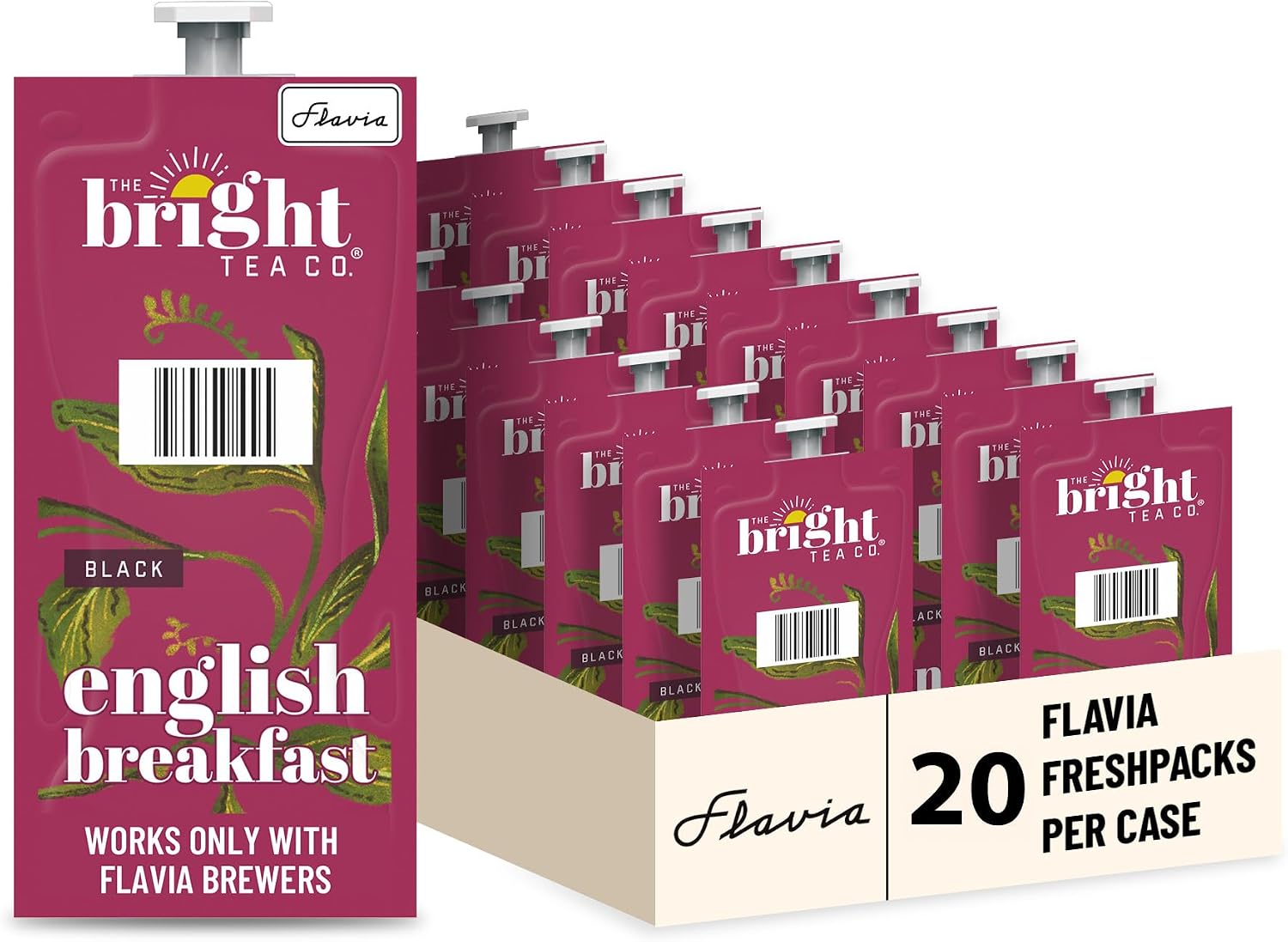 THE BRIGHT TEA CO., English Breakfast Tea Freshpacks for MARS DRINKS FLAVIA Brewer, 20 Packets