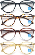 MODFANS Women Reading Glasses Blue Light Blocking 1.5 Men Readers Spring Hinges,Anti Glare UV Eyestrain,Large Round Frame Computer Eyeglasses Women