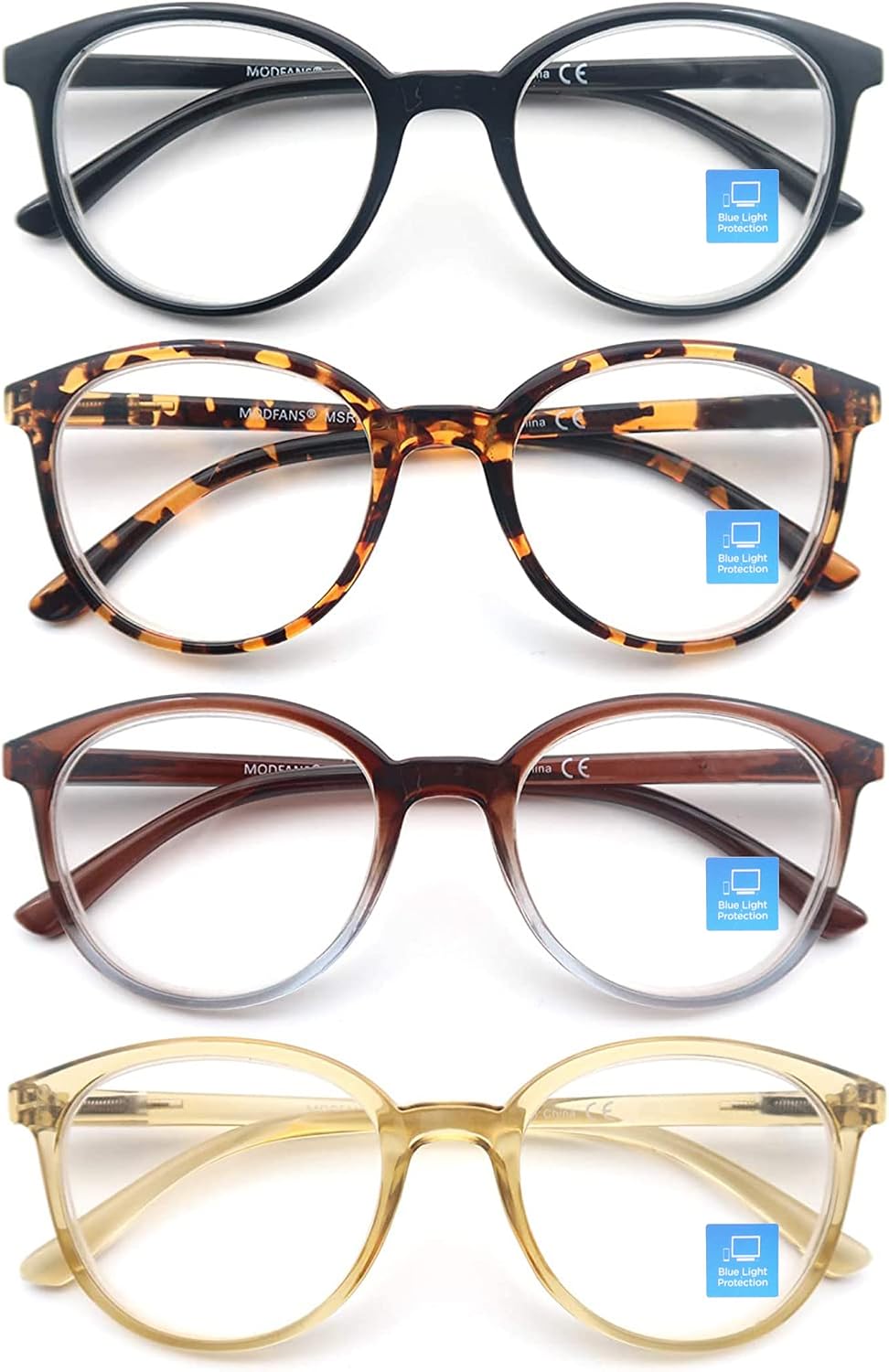 MODFANS Women Reading Glasses Blue Light Blocking 2.5 Men Readers Spring Hinges,Anti Glare UV Eyestrain,Large Round Frame Computer Eyeglasses Women
