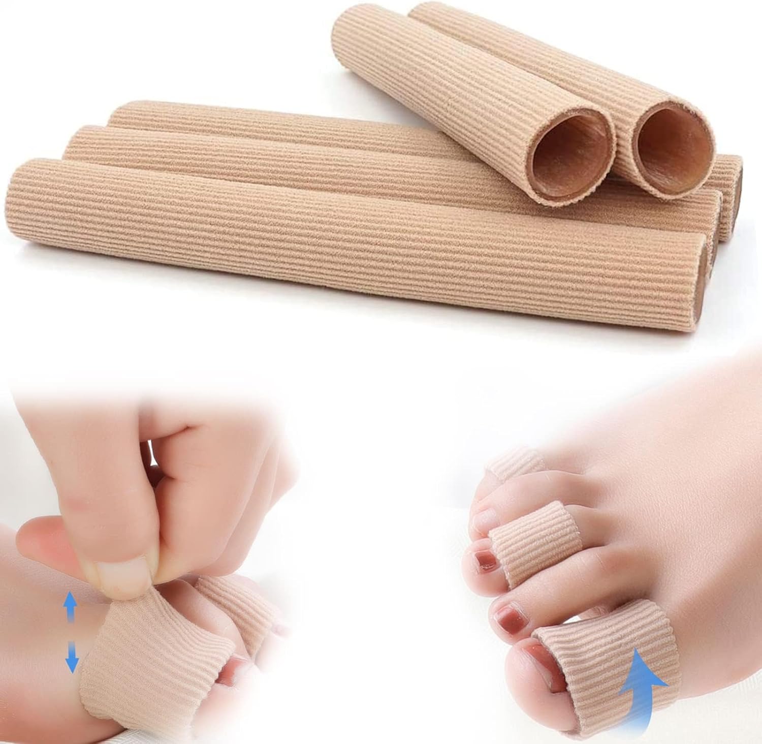 Cuttable Toe Tubes Sleeves 5 Pack, Made of Elastic Fabric Lined with Silicone Gel, Toe Sleeve Protectors for Bunion, Hammer Toe, Callus Corn, Blister