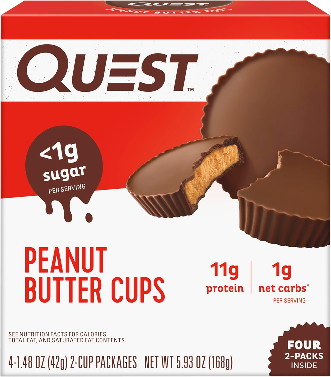 Quest Nutrition Peanut Butter Cups, 11g Protein, 1g Sugar, Low Carb, Gluten Free, Keto Friendly, 4 Count