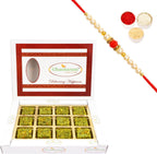 Ghasitaram Gifts Rakhi Gifts for Brothers Rakhi Sweets - Pure Pista Barfi 12 pcs with Beads Rakhi