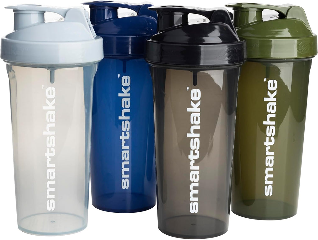 Smartshake Lite 4-Pack Protein Shaker Bottle 800 ml | 27 oz - Leakproof Screw-on Lid - BPA Free – Unisex - Mist Gray, Army Green, Black, Navy Blue