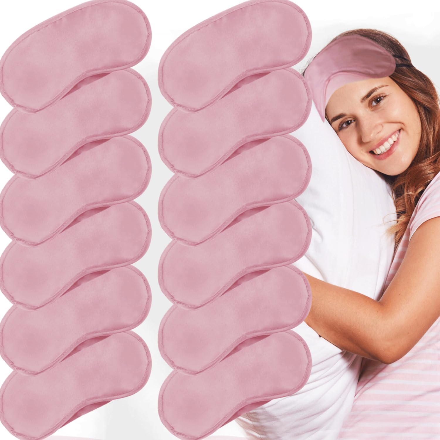 12 Pack Blindfold Eye Mask Cover Sleep Mask for Party Games Travel Sleep Team Build Party Supply with Adjustable Strap for Women Men Kids, Pink