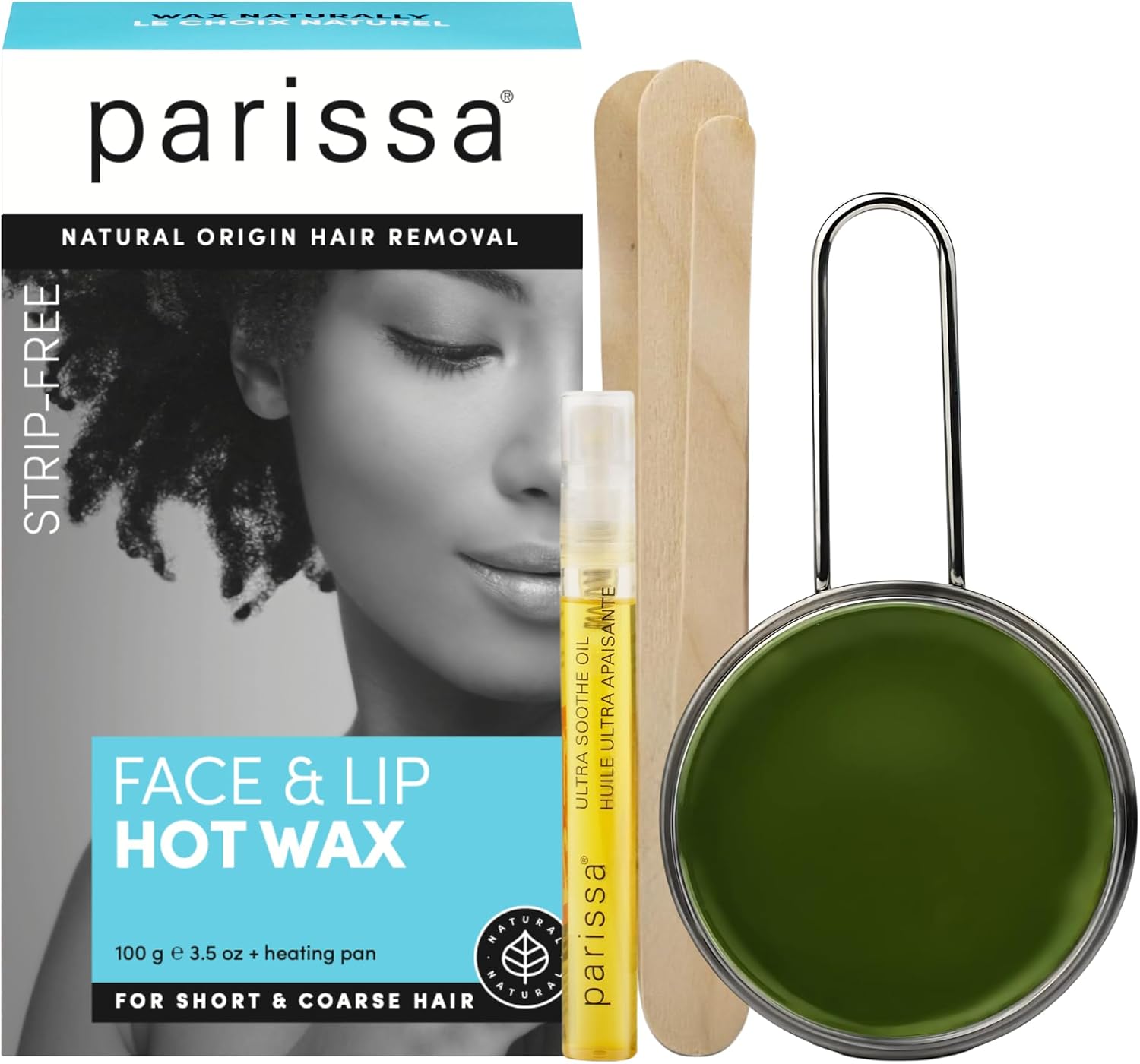 Parissa Natural Face & Lip Hard Wax Kit | No-Strip Hot Wax for Coarse Facial Hair removal | Sensitive Skin Formula with Post-Wax Oil | 3.5 oz (100 g)