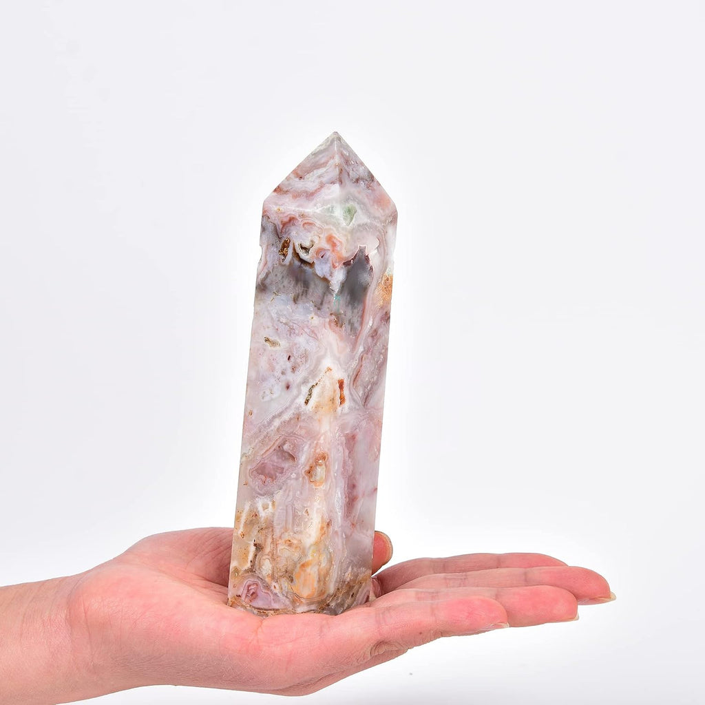 JIC Gem Natural Gemstone Healing Crystal Points Wand Striped Agate Single Terminated Healing Crystal Obelisk Tower Wand Decor Chakra Stone 1-1.3 Lbs