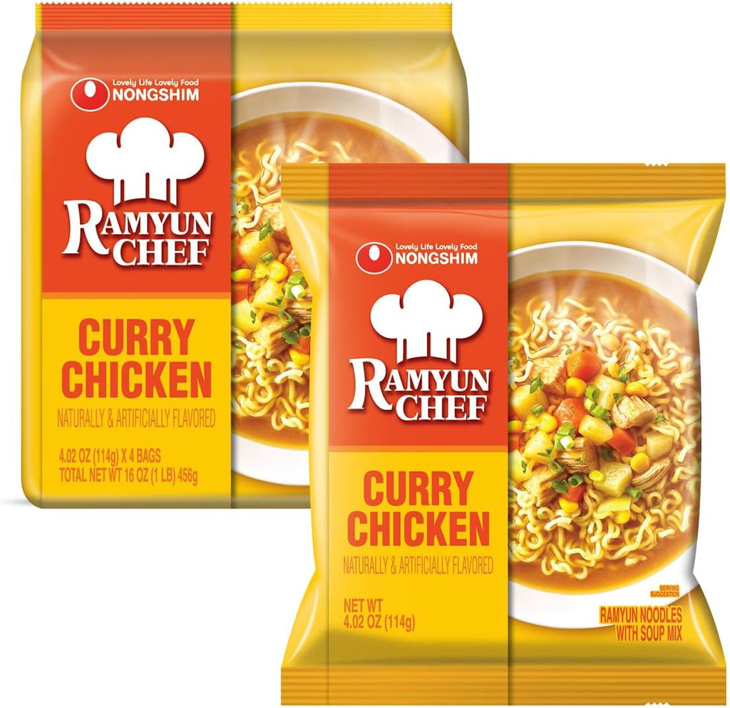 Nongshim Ramyun Chef, Instant Ramyun Noodles with Soup Mix, Curry Chicken, 4.02 Oz (Pack of 4)