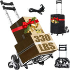 Stair Climbing Cart, 330LB Capacity Collapsible Stair Climbing Dolly,Cart for Stairs with Bungee Cord and Swivel Wheels 50L Shopping Bag,Hand Trucks for Moving Shopping, Office Use (Black)