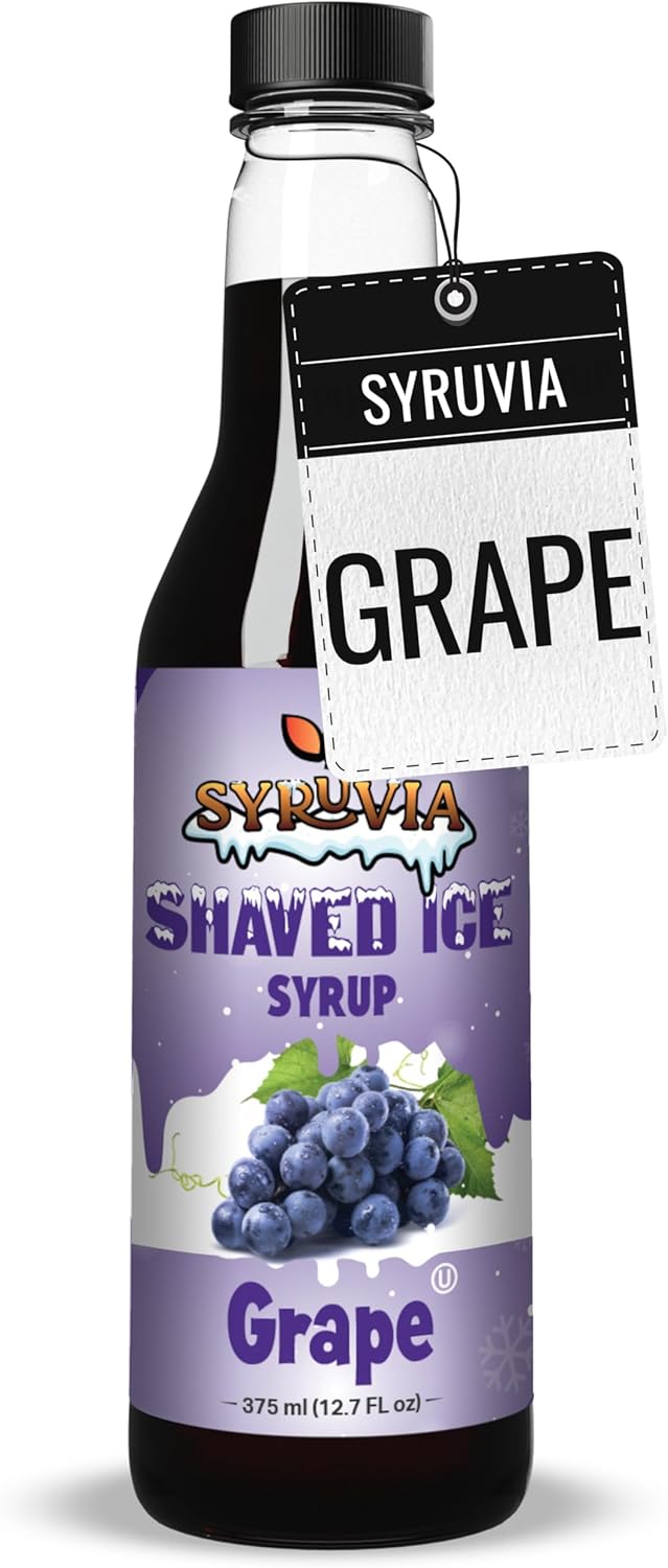 Syruvia Snow Cone Syrup 12.7oz - Grape Syrup For Shaved Ice, Snow Cones, Slushies, Italian Soda, Popsicles. Kosher, Dairy-Free.