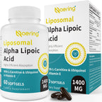 Liposomal Alpha Lipoic Acid 1400mg Softgels, ALA Supplement with L-Carnitine 1000mg, Ubiquinol (Active CoQ10) 100mg and Vitamin E 10mg,Alpha-Lipoic Acid for Antioxidants, Nerve,Energy 60 Softgels