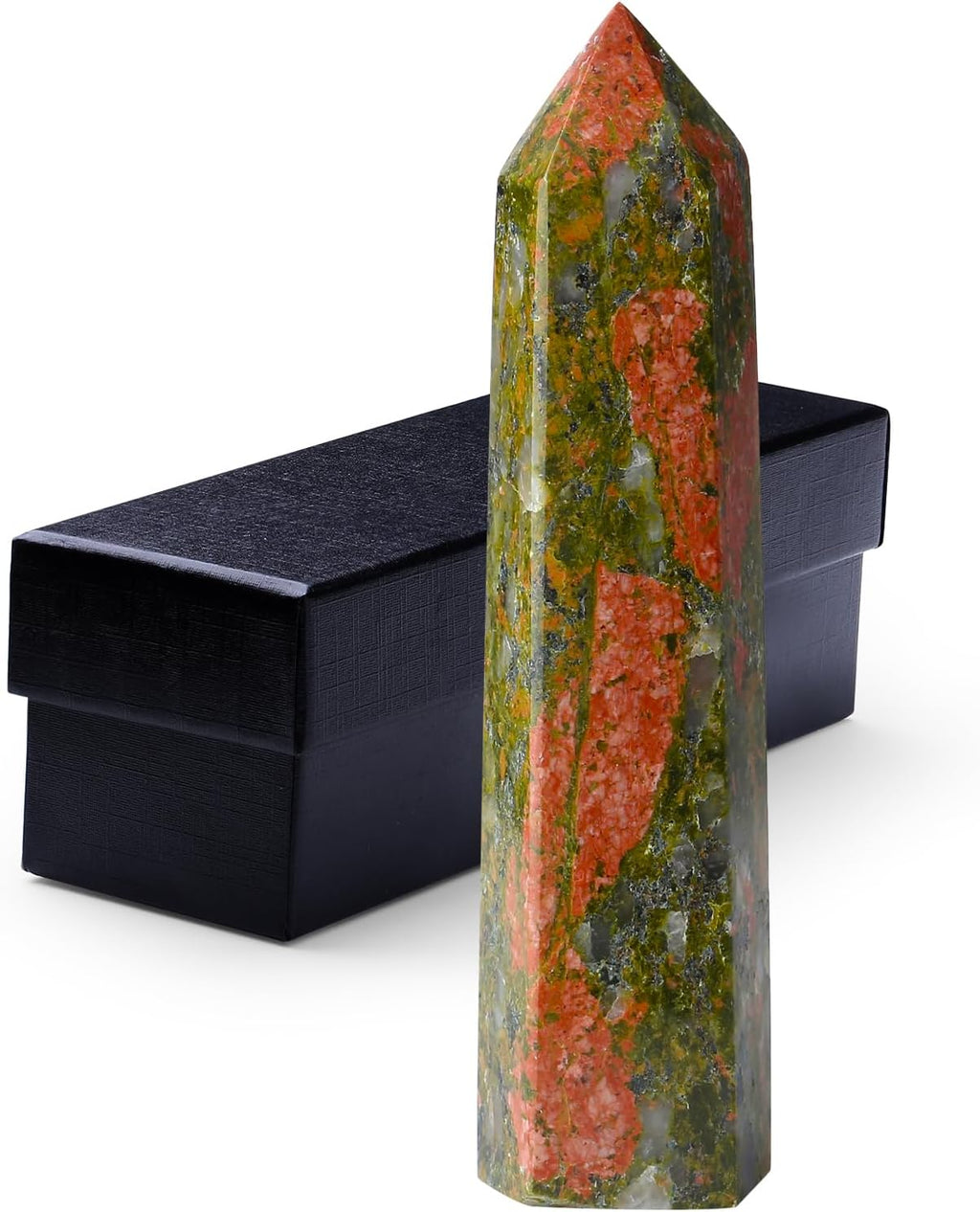 ZHIYUXI 3.7-4" Unakite Healing Crystals Wands Crystal Tower Hexagonal Pointed Crystal Wand Stone Large Crystals Reiki Energy Balancing Meditation Therapy Gemstones Decoration Gifts 1 Pc