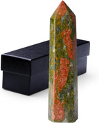 ZHIYUXI 3.7-4" Unakite Healing Crystals Wands Crystal Tower Hexagonal Pointed Crystal Wand Stone Large Crystals Reiki Energy Balancing Meditation Therapy Gemstones Decoration Gifts 1 Pc