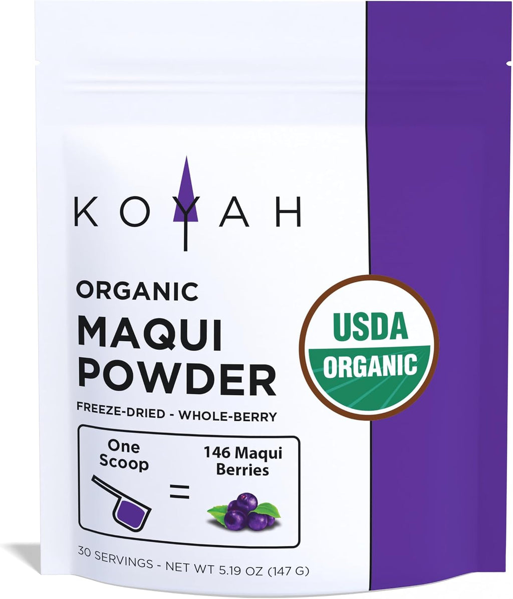KOYAH - Organic Maqui Berry Powder 30 Servings (1 Scoop = 146 Berries or 1/8 Cup Fresh), Chile Grown, Freeze-Dried, Whole-Berry Powder