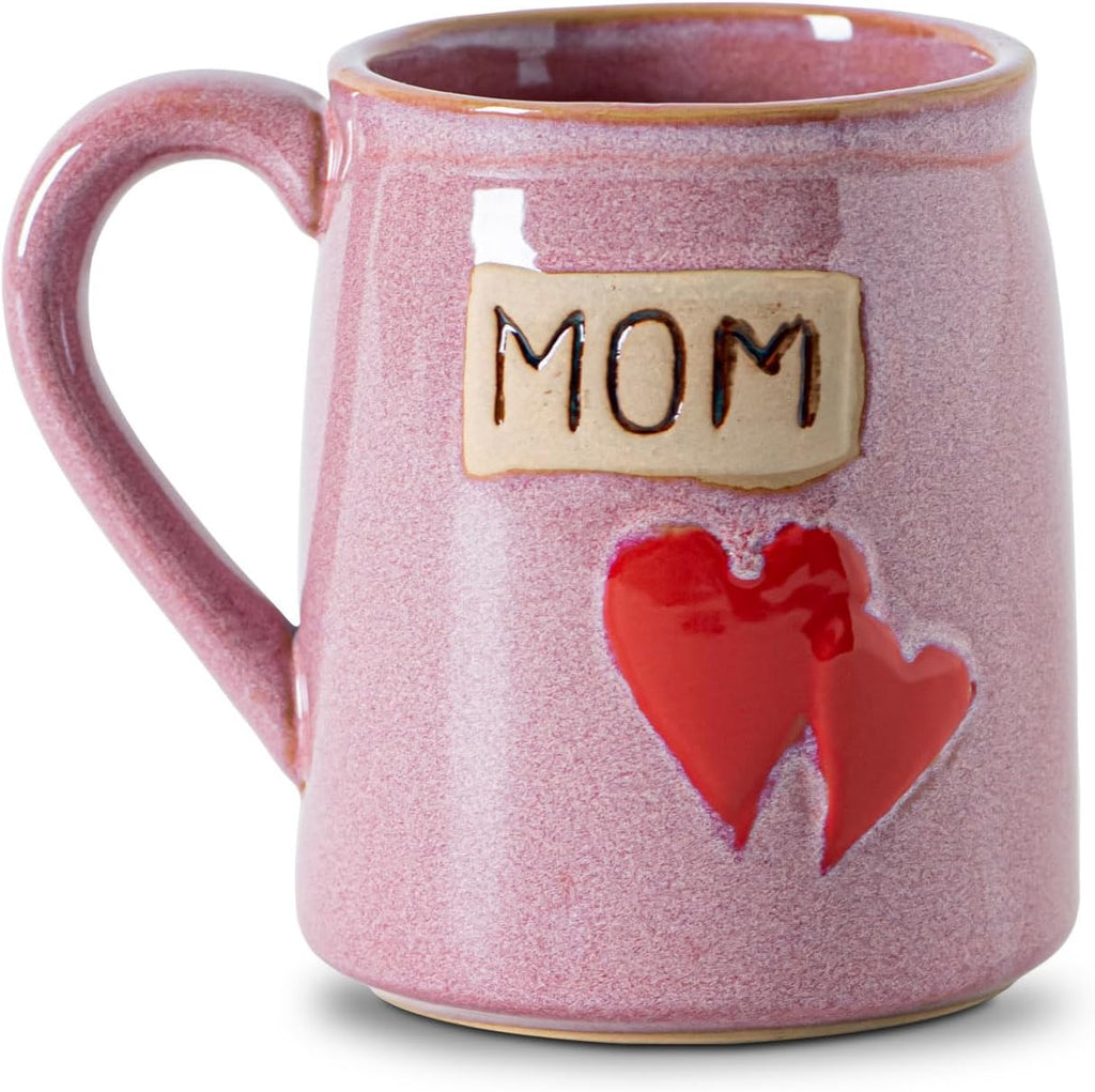 Mom Mug Cup for Mother Day,Birthdya,Christmas Gifts Pink coffee Mug Larege Tea Cup for Mom Gift Hand-Engraved Double Hearts and Mum - Novelty Coffee Mugs (Pink)
