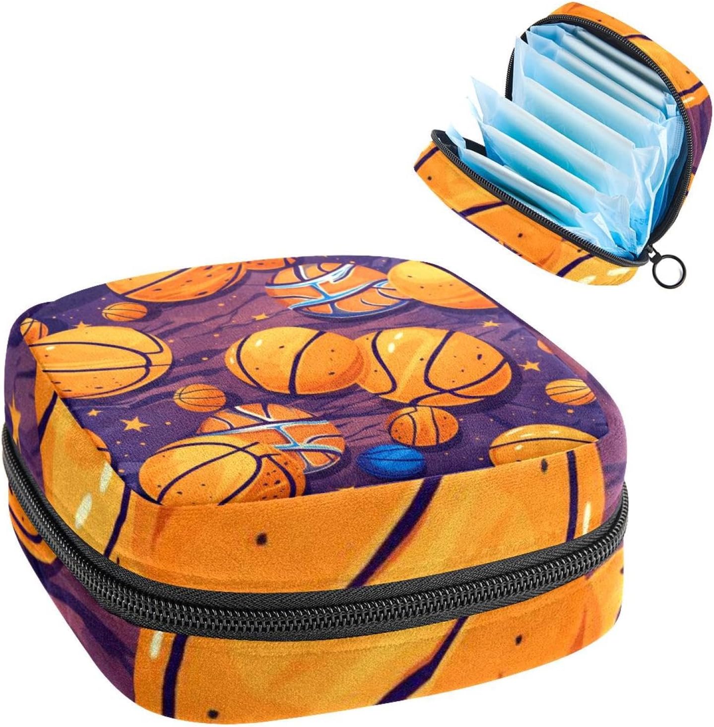 Sanitary Napkin Storage Bag for Feminine Pads, First Period Kit for Women, Basketball Portable Menstrual Period Sanitary Pouch