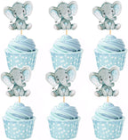 24 Pack Elephant Cupcake Toppers Birthday Cupcake Picks Gender Reveal Elephant Cake Decorations for Boys or Girls Baby Shower Elephant Theme Birthday Party Decorations Supplies(Blue)