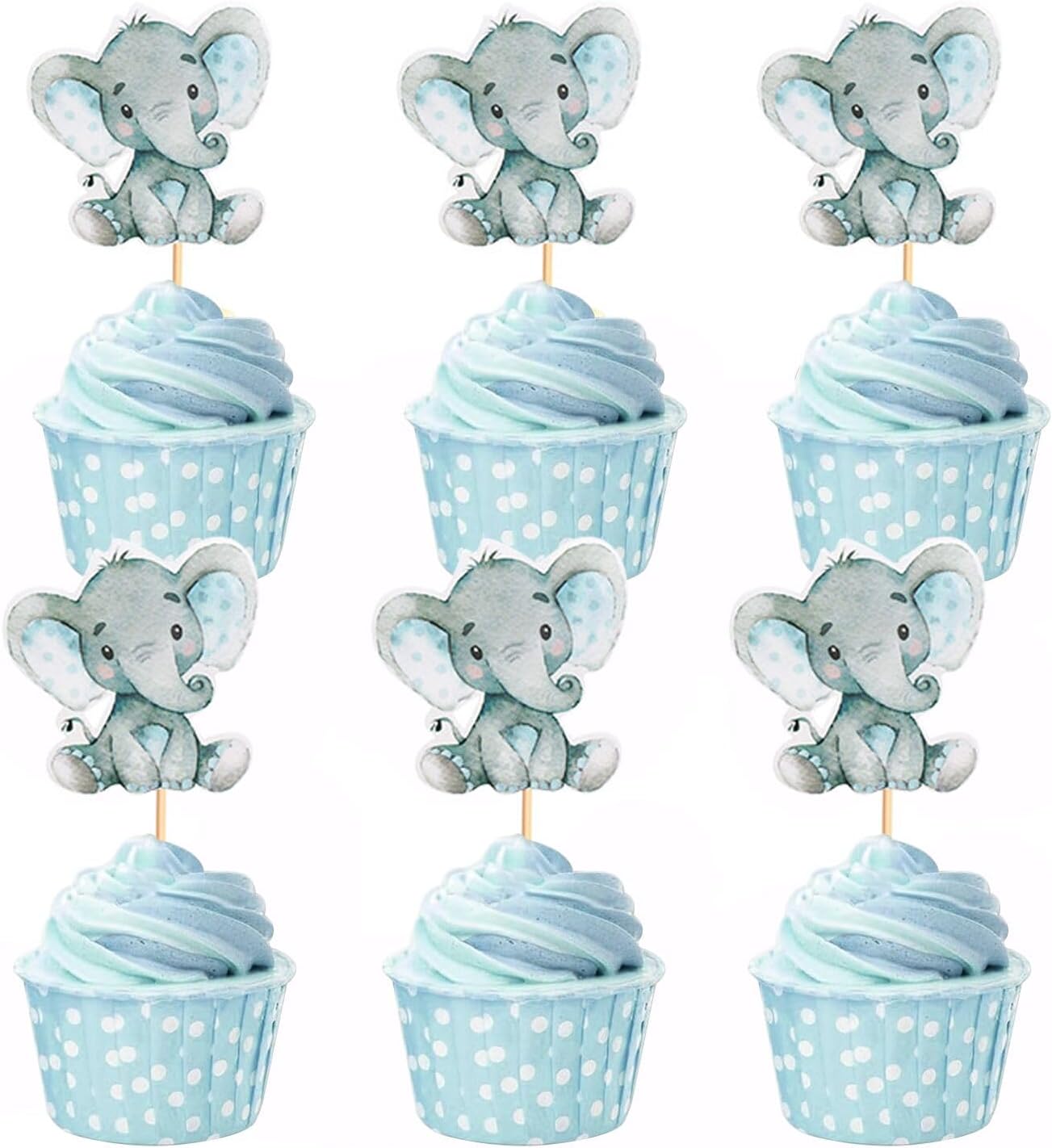 24 Pack Elephant Cupcake Toppers Birthday Cupcake Picks Gender Reveal Elephant Cake Decorations for Boys or Girls Baby Shower Elephant Theme Birthday Party Decorations Supplies(Blue)