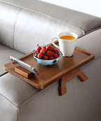 BAMBOO LAND- Couch Arm Tray, Wooden Folding Couch Armrest Table, Rectangular Clip-On Sofa Arm Tray with 360° Rotating Phone Holder