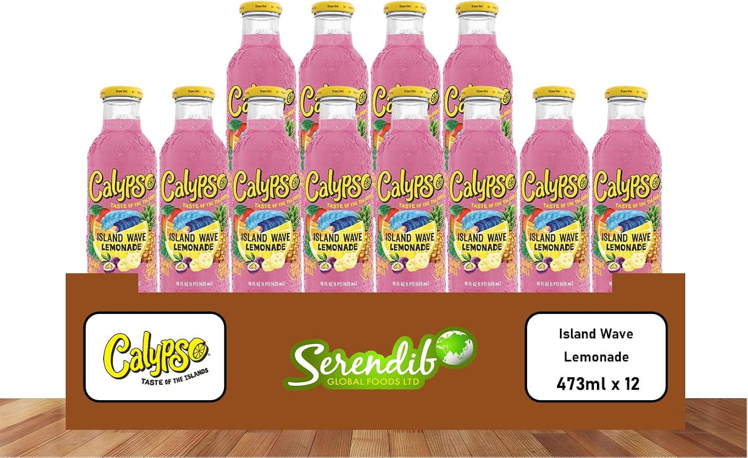 Calypso Lemonade, Island Wave Lemonade, Made with Real Fruit, 16 Fl Oz Glass Bottles (Pack of 12)