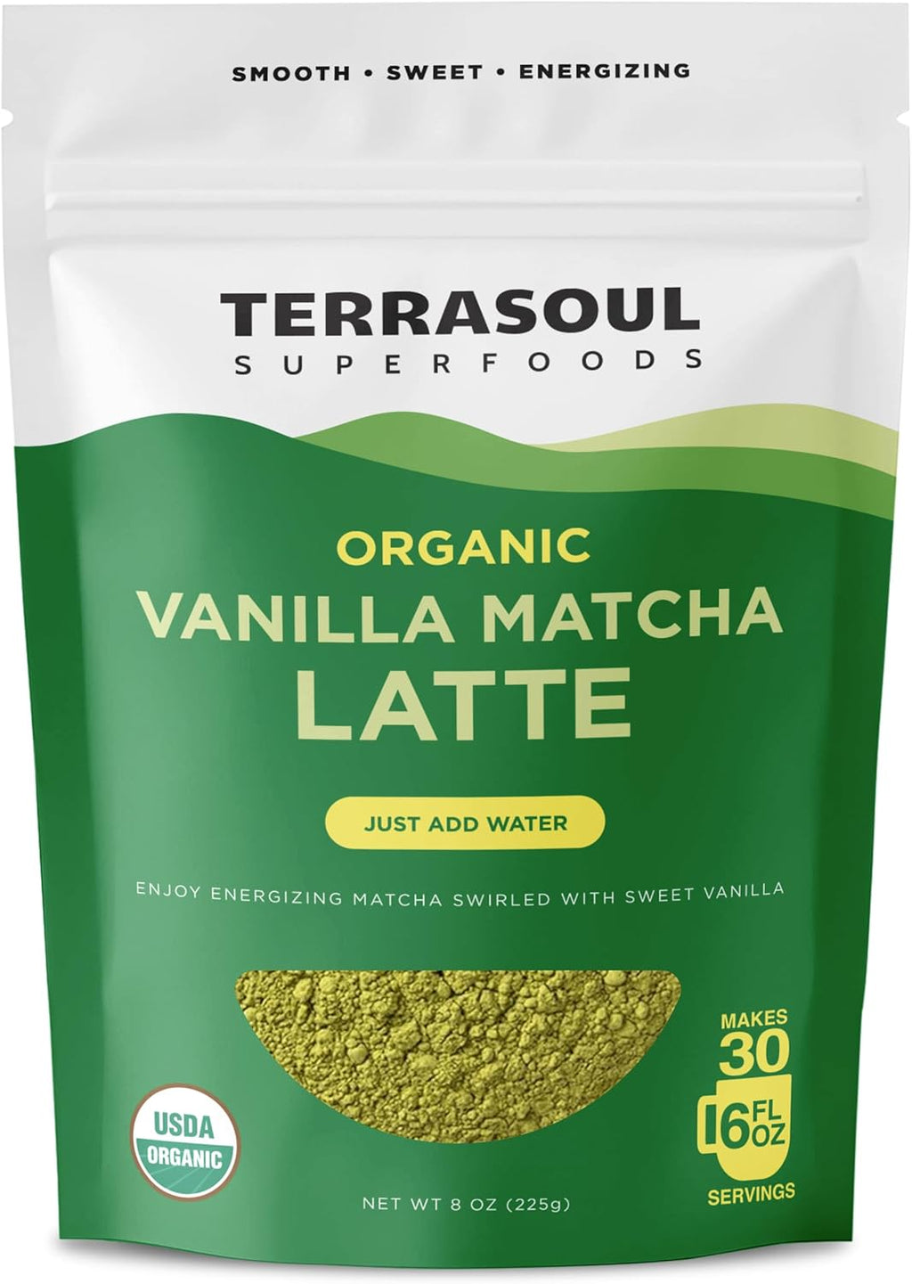 Terrasoul Superfoods Organic Vanilla Matcha Latte Powder, 30 Servings – Creamy Coconut Milk, Lightly Sweetened with Date Sugar, Dairy-Free Green Tea Drink Mix