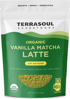 Terrasoul Superfoods Organic Vanilla Matcha Latte Powder, 30 Servings – Creamy Coconut Milk, Lightly Sweetened with Date Sugar, Dairy-Free Green Tea Drink Mix
