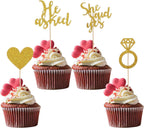 24PCS He Asked She Said Yes Wedding Cupcake Toppers, Engagement Party Decorations, Wedding Cake Toppers, Bridal Shower Decorations Diamond Ring Heart Love Cake Picks for Engagement Party